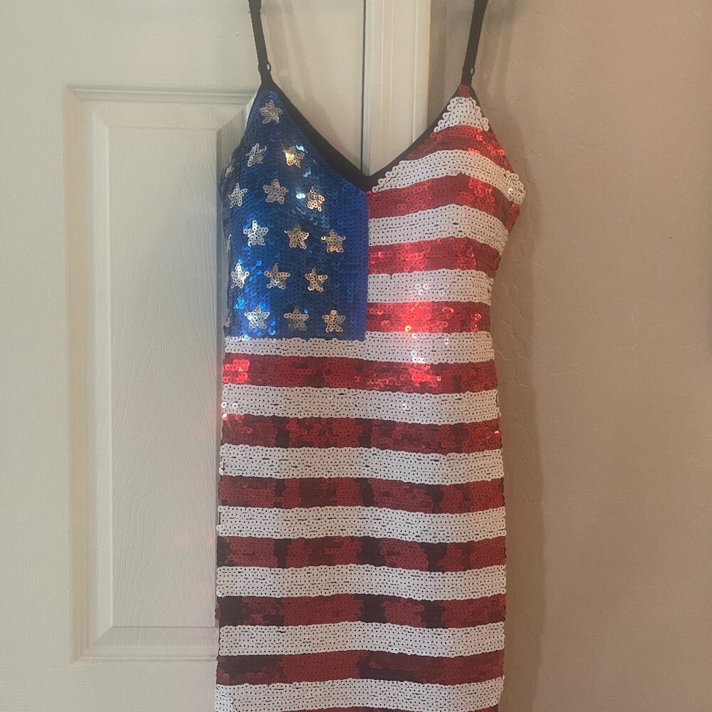 Anna-Kaci Sequin American Flag Body Con Dress Patriotic 4th of July XS New
